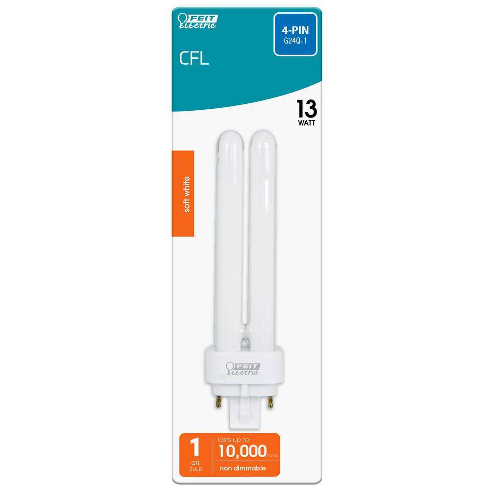 Feit Electric 13-Watt PL CFLNI Quad Tube 4-Pin Plug-in G24Q-1 Base Compact Fluorescent CFL Light Bulb Soft White 2700K (1-Bulb) BPPLD13EHDRP