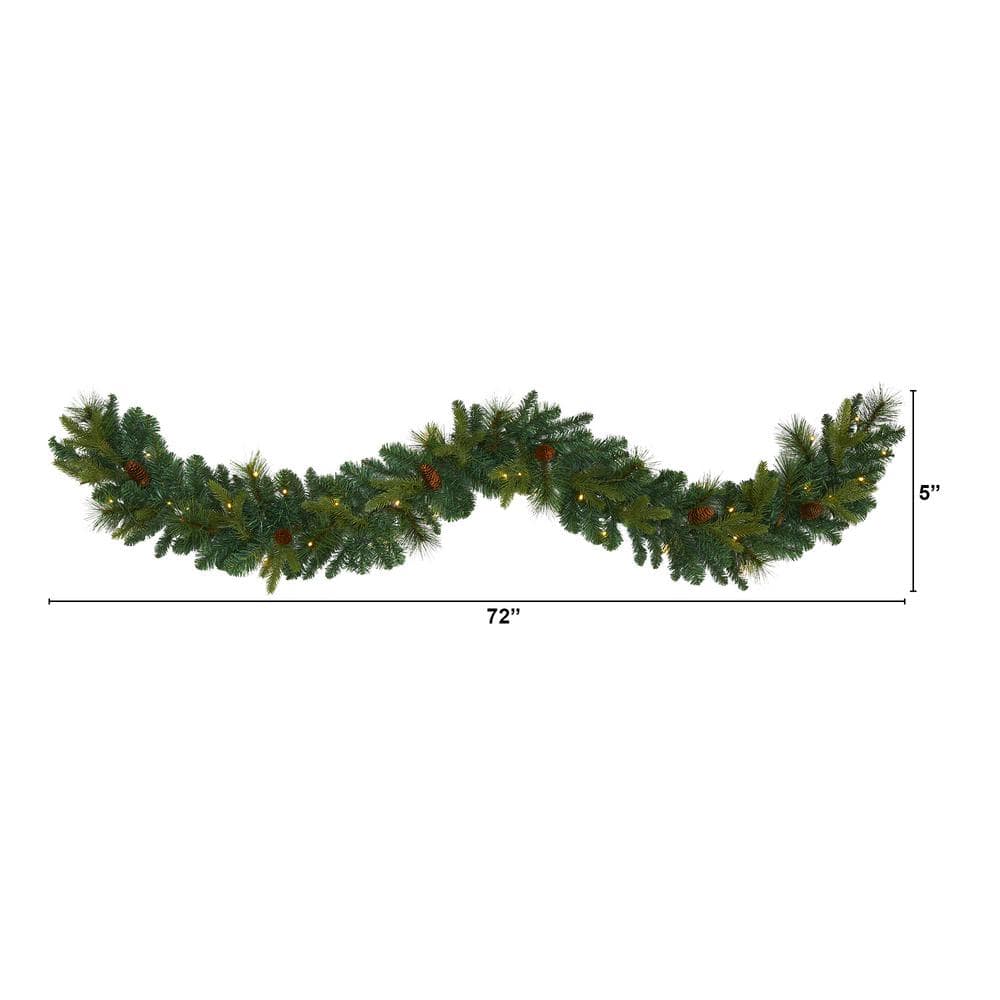 6 ft. Battery Operated Pre-lit Mixed Pine and Pinecone Artificial Garland with 35 Clear LED Lights W1107