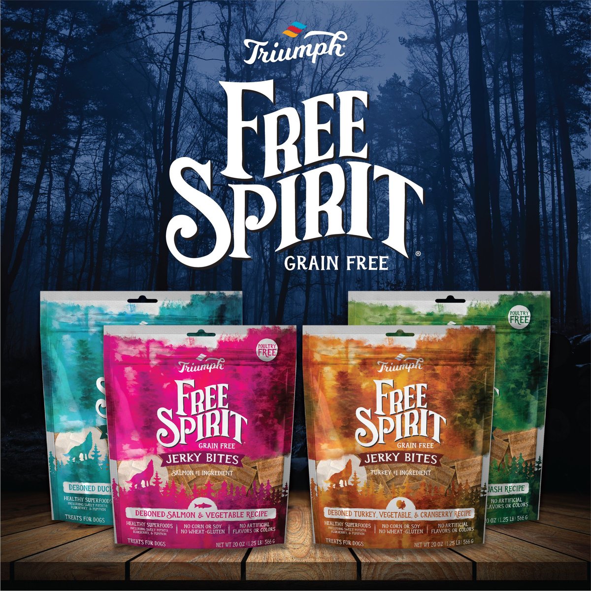 Triumph Free Spirit Jerky Bites Deboned Turkey， Vegetable and Cranberry Grain-Free Dog Treats