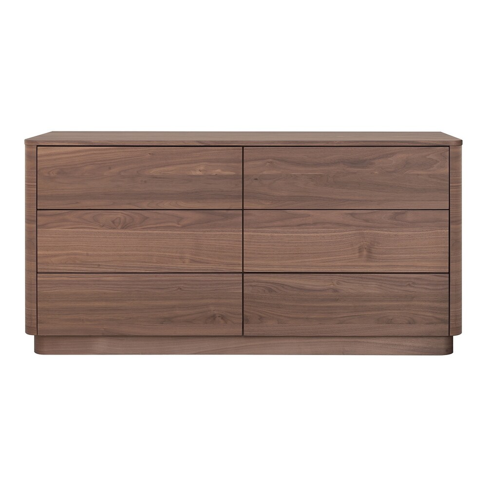 Aurelle Home Rome Modern 6 drawer Rounded Oak Nightstand