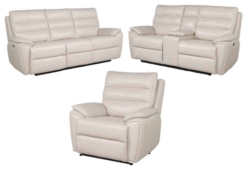 Steve Silver Duval Ivory Leather Sofa Loveseat and Chair Set   Contemporary   Living Room Furniture Sets   by Homesquare  Houzz