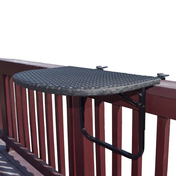 Indoor and Outdoor Foldable Wicker Balcony Table with Metal Frame and Adjustable Clamps