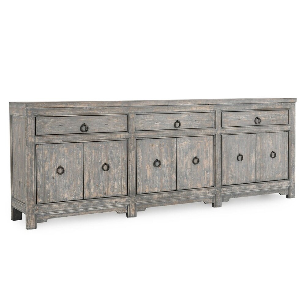 Amherst 3 Drawer 6 Door Antique Blue Sideboard Buffet by Kosas Home   104Wx18Dx38H