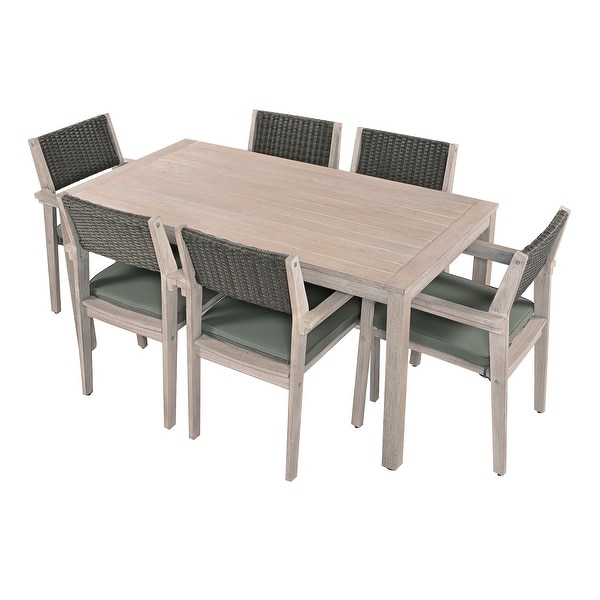 Merax Patio Rattan Dining Table and Chairs for 6 People