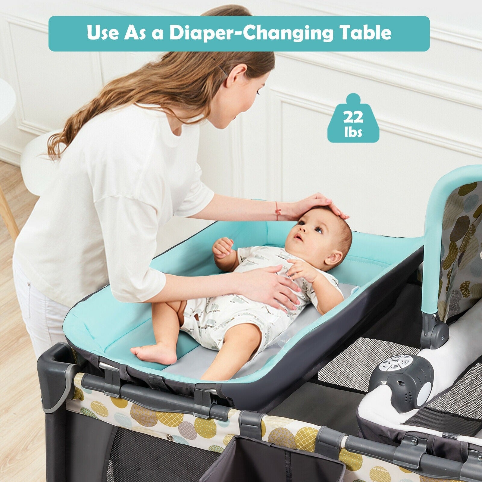 BABY JOY Nursery Center, 4-in-1 Portable Pack and Play w/ Cradle & Diaper Changing Table