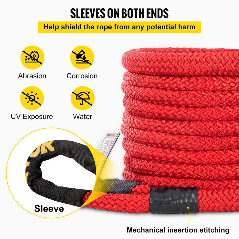 VEVOR 1 in. x 31.5 ft. Kinetic Recovery Energy Rope 33500 lbs. Heavy Duty Tow Rope wCarry Bag for Recovering Vehicles (Red) JYSBCS3350025OA52V0