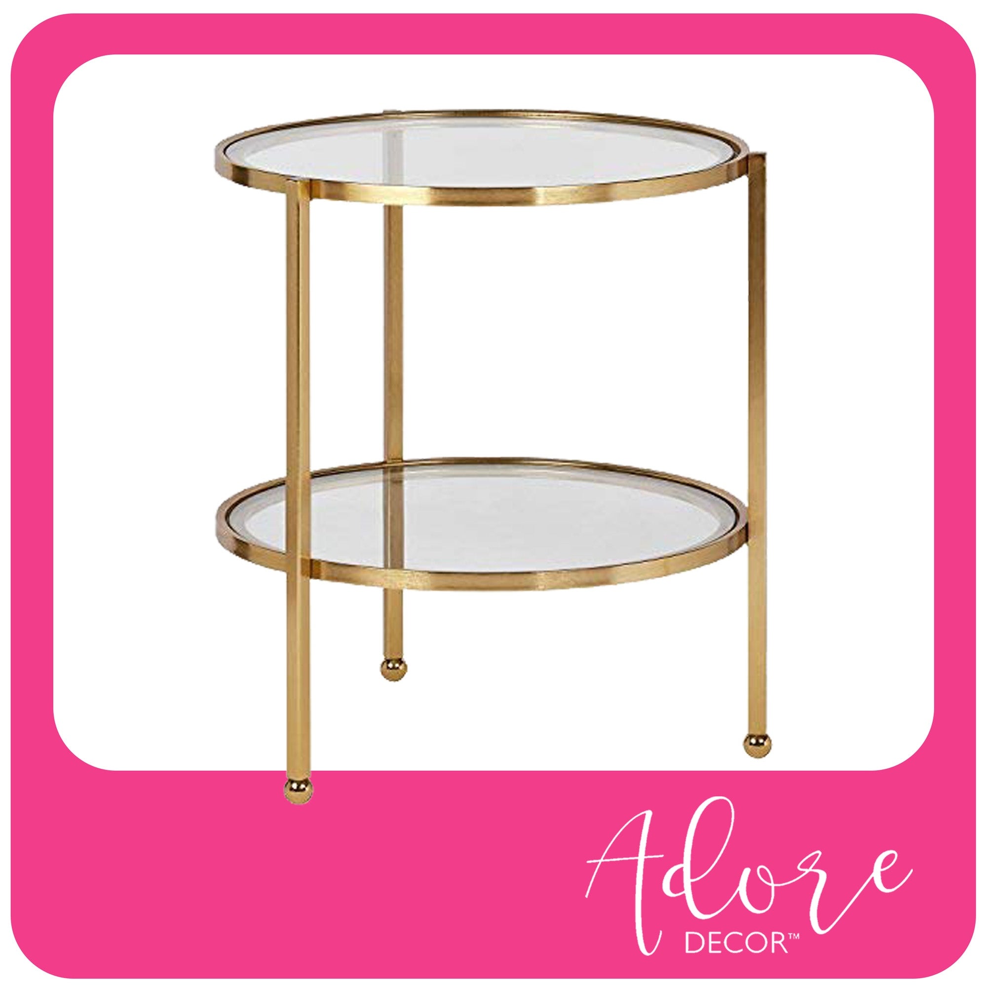 Adore Decor Addison Modern Glass and Metal Side Table， Decorative Small Accent for Living Room， 18