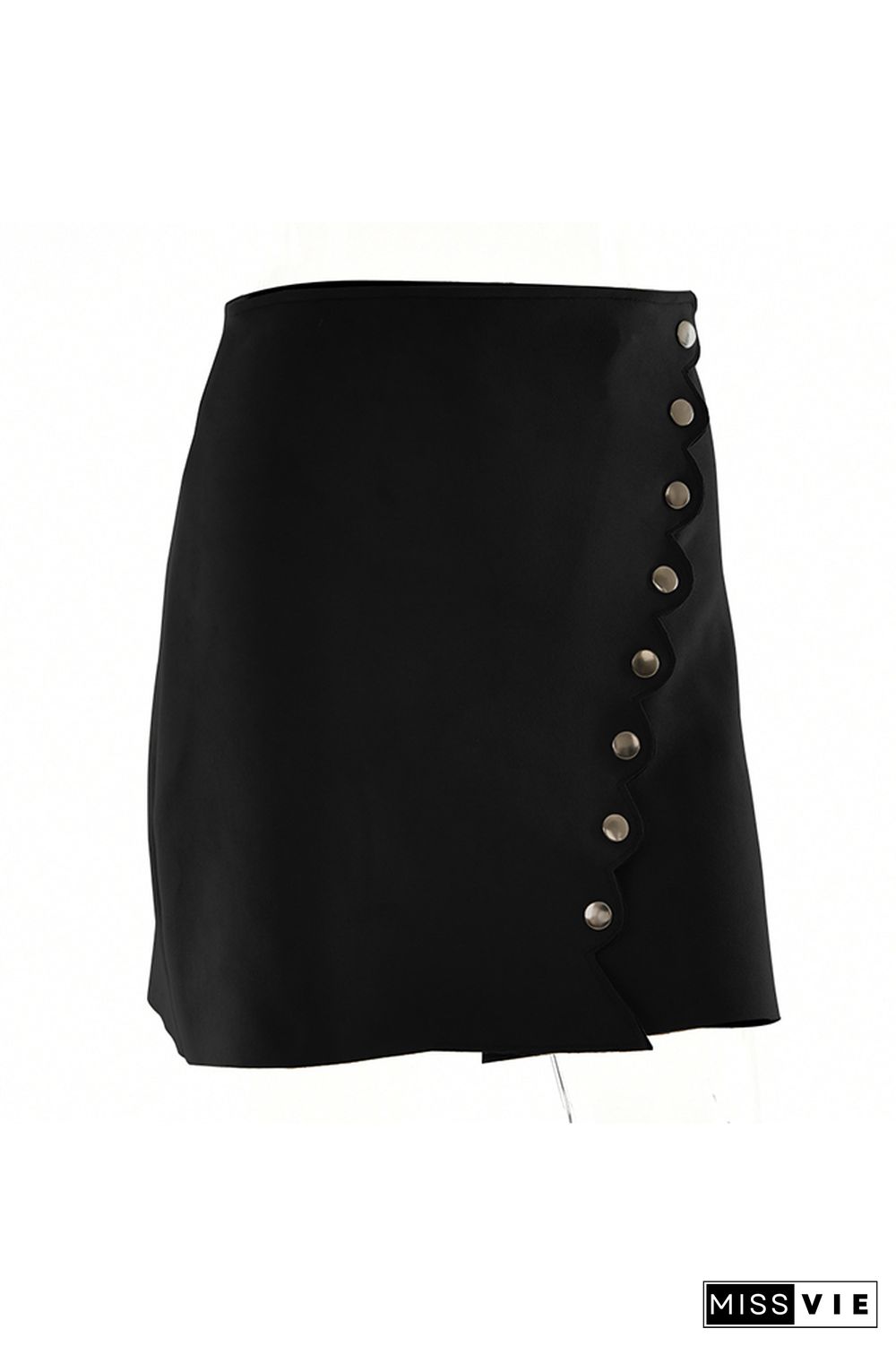 Scallop Edge Buttons Suede Skirt