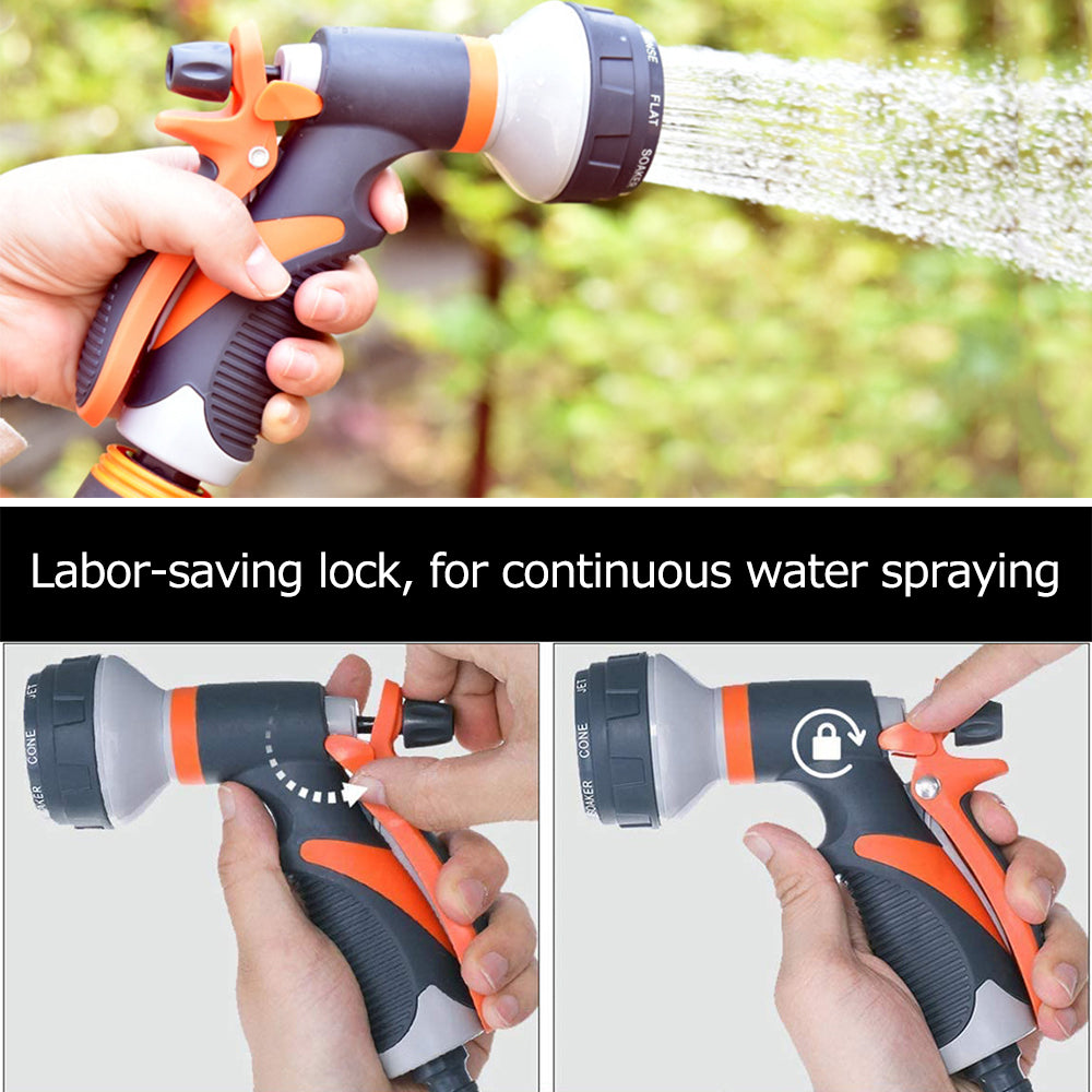 Garden Hose Nozzle 8 Spray Patterns High Pressure Car Washer Jet/ Fan/ Rinse/ Mist Hand Sprayer Sprinkler for Bike Washing Floor Fence Patio Cleaning Flowers Watering Pet Shower Lawn Irrigat