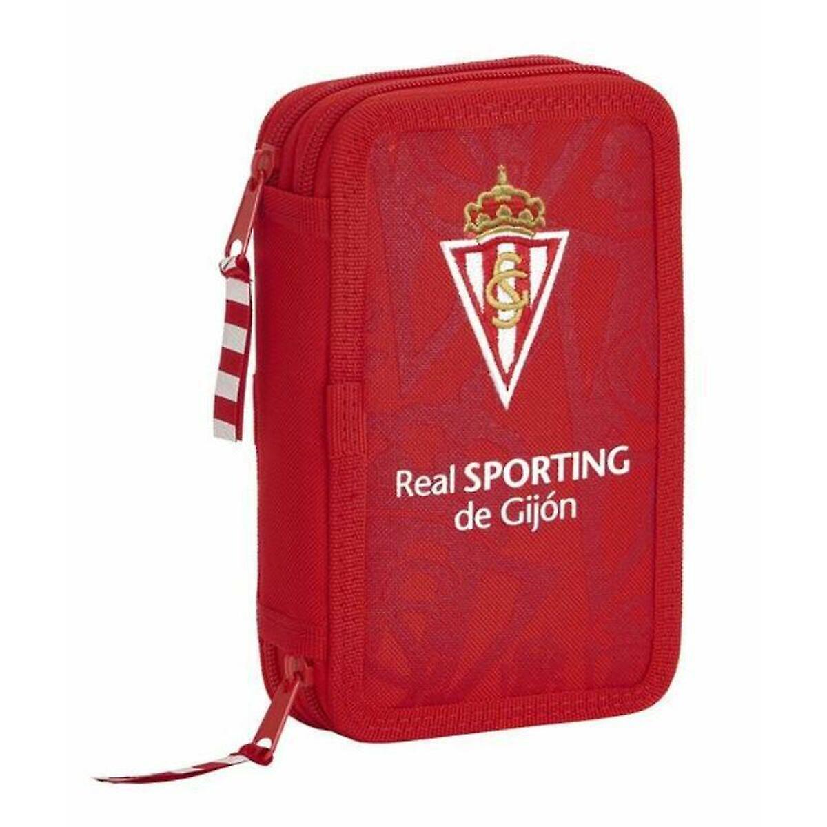 Double Pencil Case Real Sporting de Gijón Red Sporting 28 Pieces 12.5 x 19.5 x 4 cm