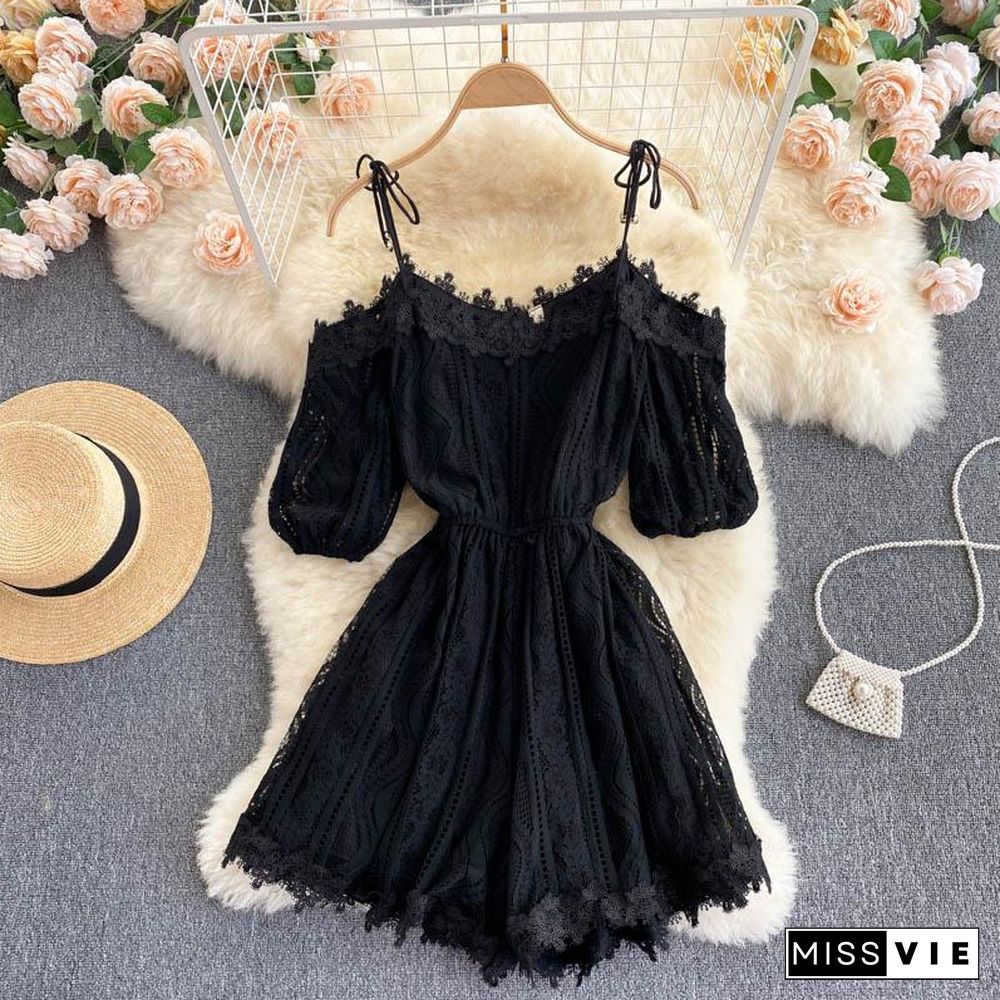 Chic Off Shoulder Lace Rompers P10757