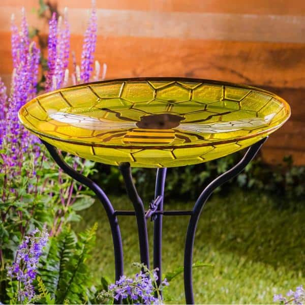 Evergreen 18 in. Bee Glass Bird Bath 2GB781ECM