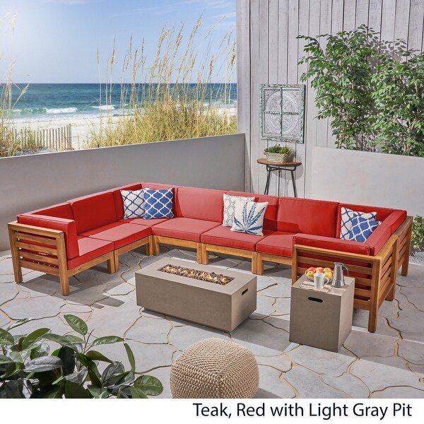 Oana Outdoor Ushaped 8seat Acacia Sectional Sofa Set w/ Fire Pit by Christopher Knight Home