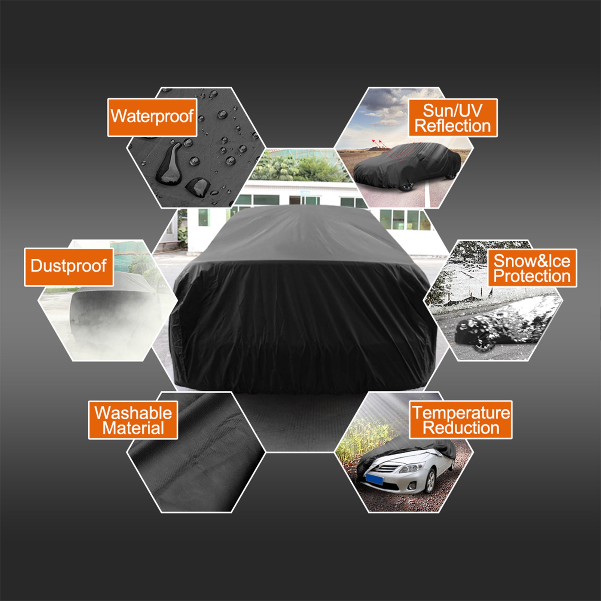 Durable Outdoor Stormproof Waterproof Breathable Black Car Cover for Auto SUV