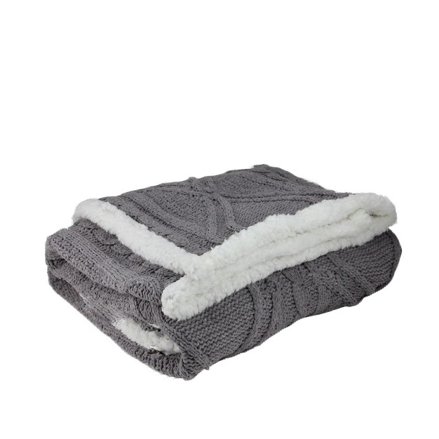 X 60 quot Cable Knit Plush Throw Blanket Gray white