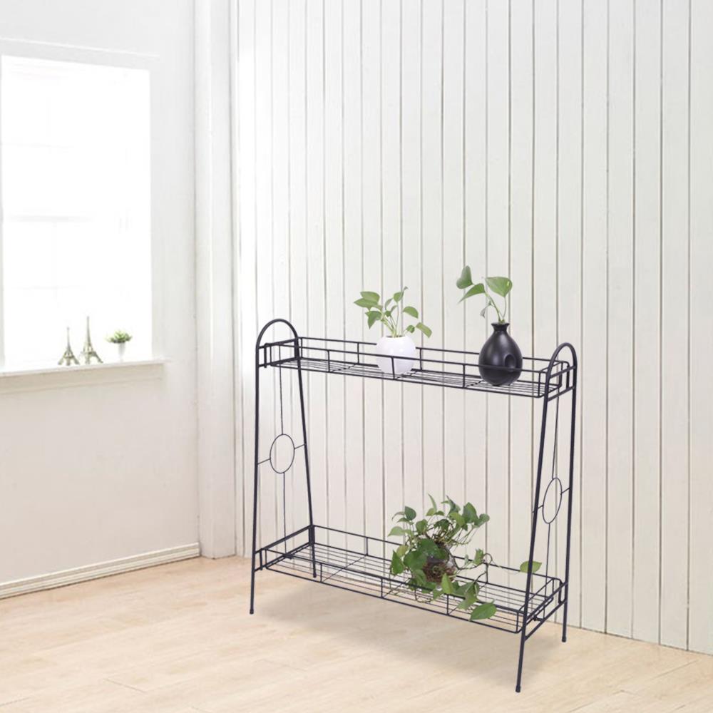 SalonMore 2-Shelf Stripe Pattern Tray Metal Flower Pot Rack Plant Display Stand Shelf Holder Decor