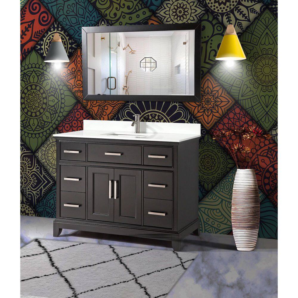 Vanity Art Genoa 48 in. W x 22 in. D x 36 in. H Bath Vanity in Espresso with Engineered Marble Top in White with Basin and Mirror VA1048-E