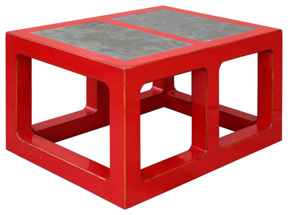 Red Lacquer Stone Top Contemporary Coffee Table   Low Table s049   Contemporary   Coffee Tables   by Golden Lotus Antiques  Houzz