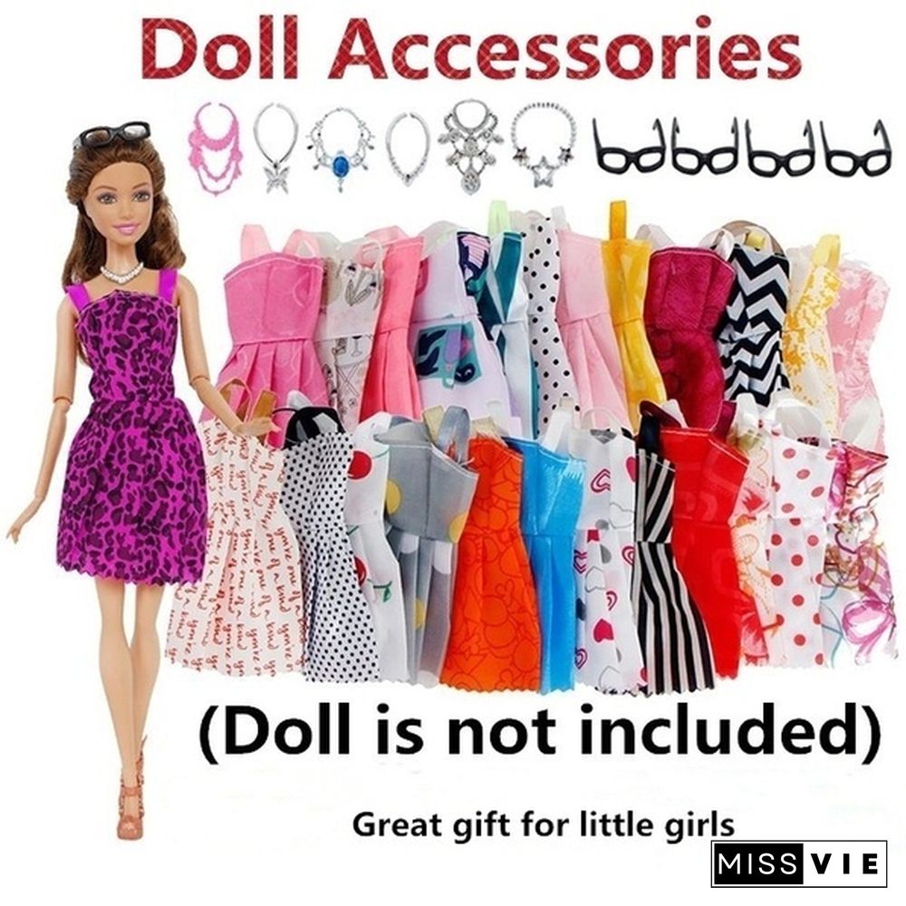 10/20/30 Item/Set Doll Accessories = 10x Mix Fashion Cute Dress + 10x Shoes + 4x Glasses+ 6x Necklaces Dress Clothes For Barbie