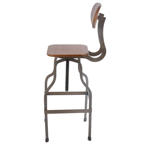 Gray and Brown Industrial Style Wooden Swivel Bar Stool With Metal Base