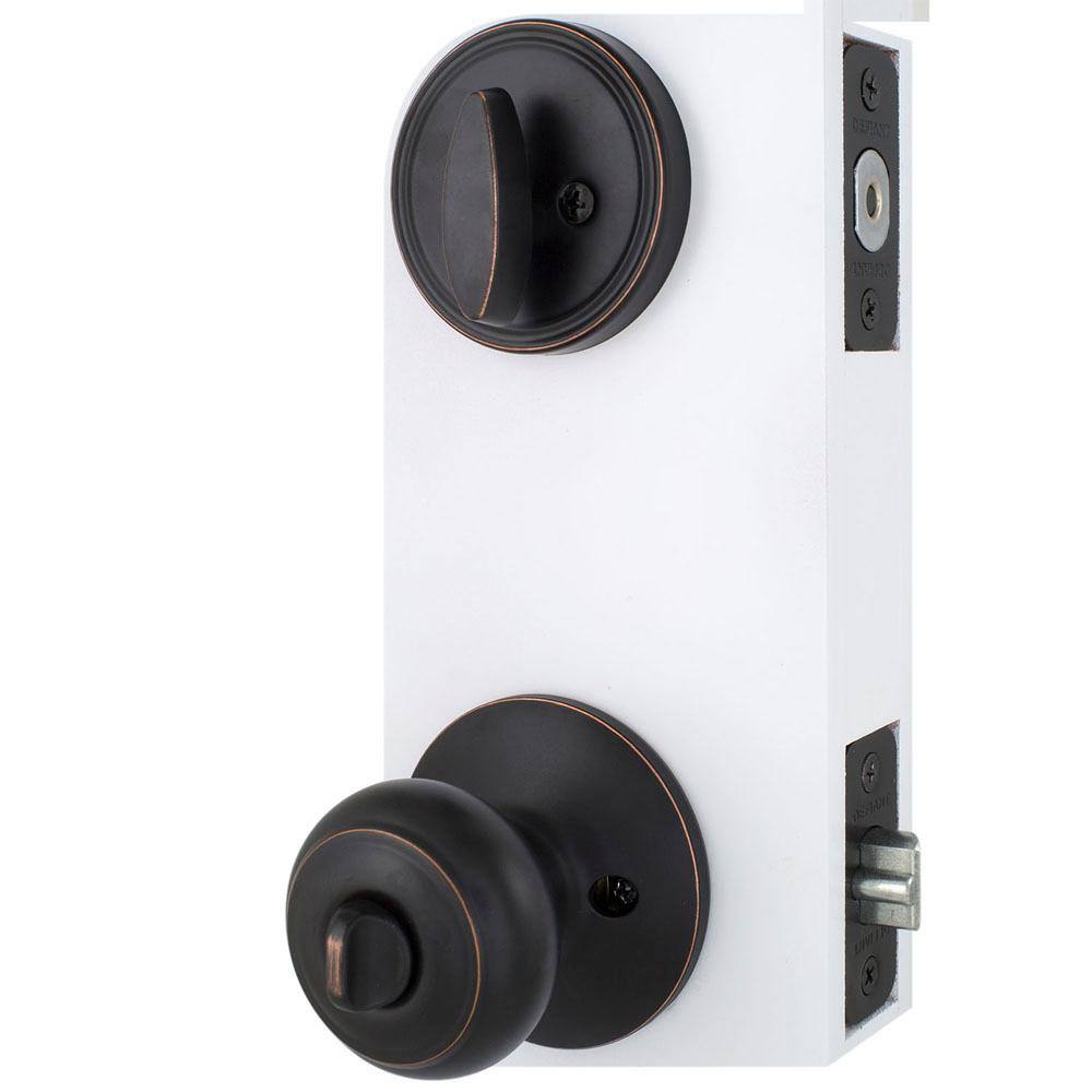 Defiant Hartford Aged Bronze Entry Knob and Single Cylinder Deadbolt Combo Pack BGX7L1B