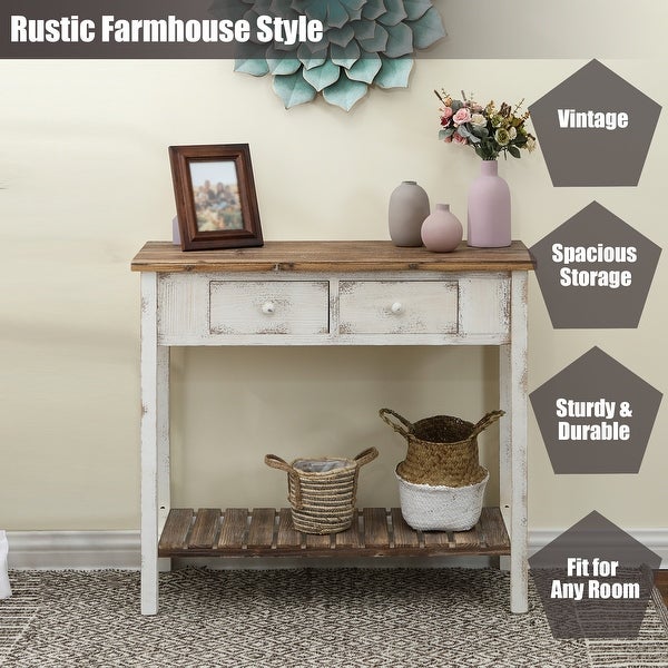 Distressed White and Brown Wood 2-drawer Console Table - 31.5