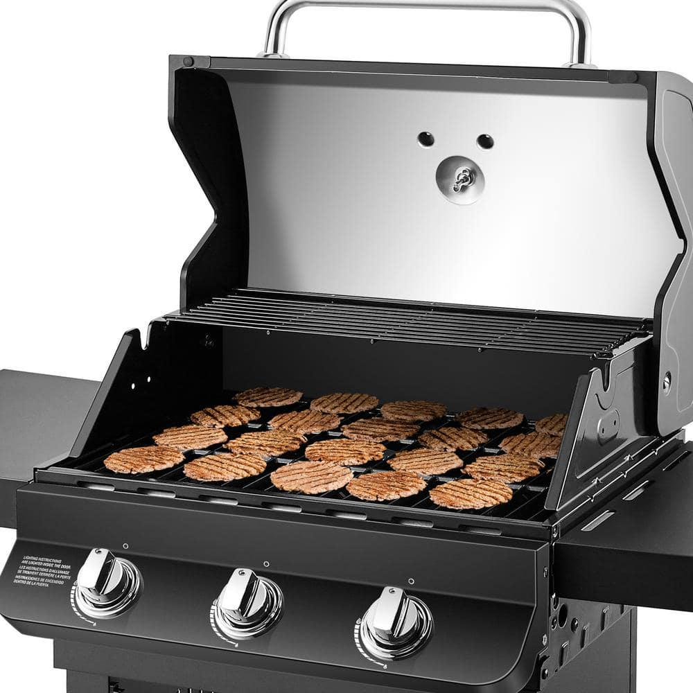 DynaGlo Premier 3Burner Propane Gas Grill in Black with Folding Side Tables