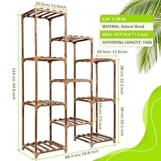 44.9 in. H Plant Stand Indoor Outdoor Tall Large Wood Plant Shelf Multi-Tier Flower Stands 10-Tire PU7JV1