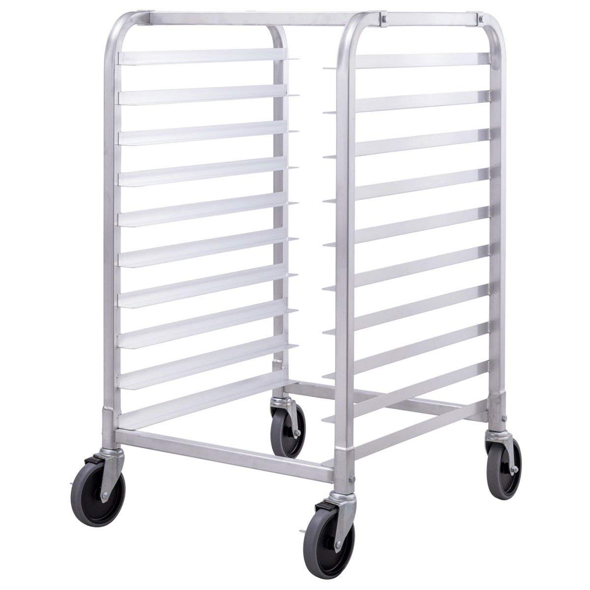 10 Tier Aluminum Bakery Rack Home Commercial Kitchen Bun Pan Sheet Rack Mobile Sheet Pan Racking Trolley Storage Cooling Rack w/ Lockable Casters