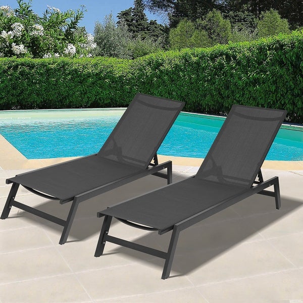 2 Piece Set Chaise Lounge Chairs， All Weather Adjustable Aluminum Recliner