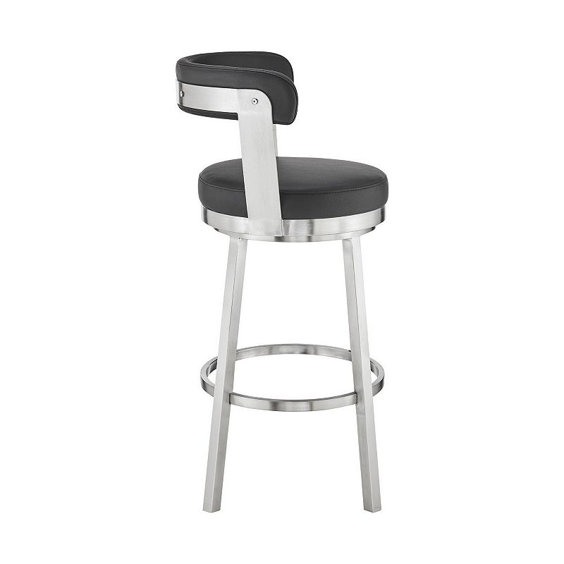 Emma 30 Inch Bar Height Swivel Stool， Steel Legs， Vegan Faux Leather， Black