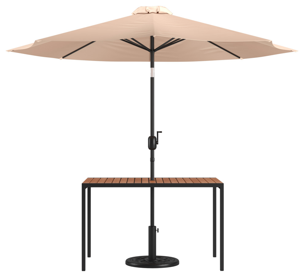 Modern Faux Teak Patio Table  Umbrella Teak   Transitional   Outdoor Dining Tables   by First of a Kind USA Inc  Houzz