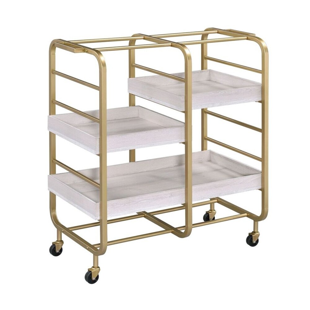 Metal Frame Serving Cart with Adjustable Compartments Gold and Washed White