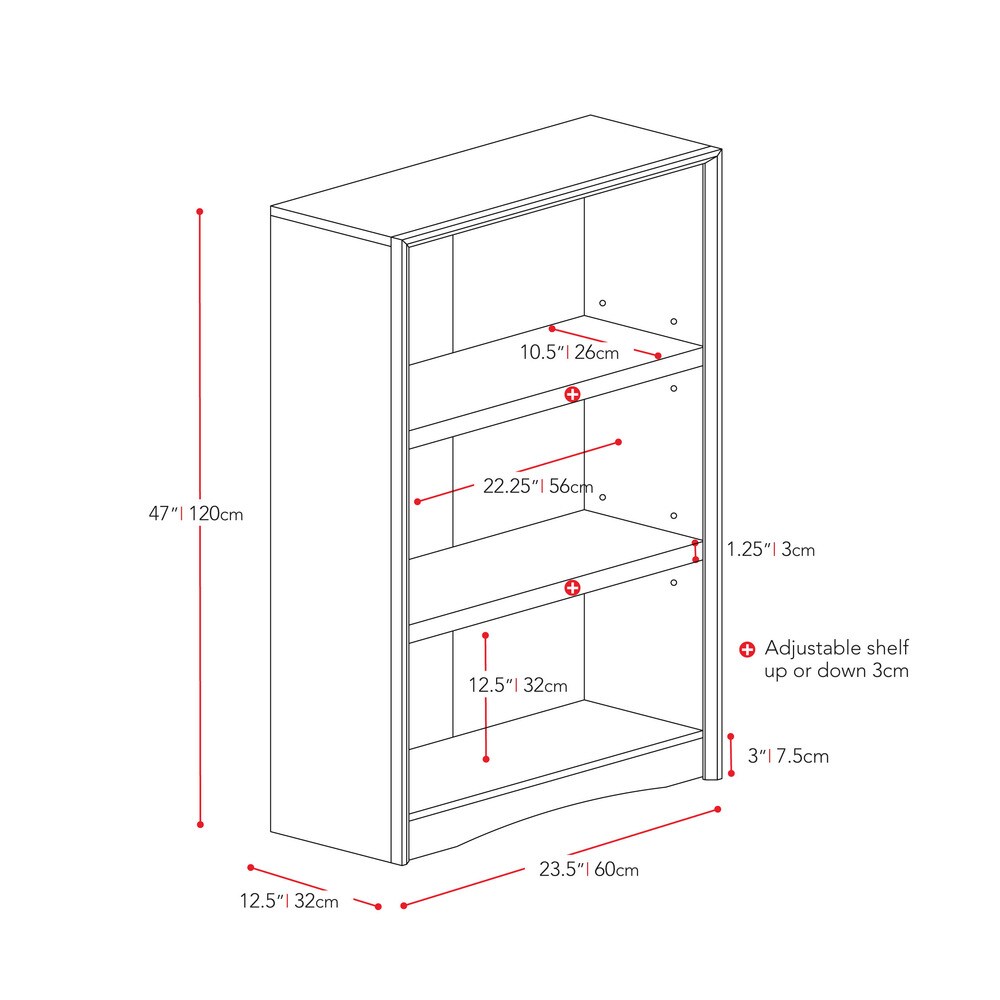 Quadra 47 inch Tall Adjustable Bookcase with Faux Woodgrain Finish