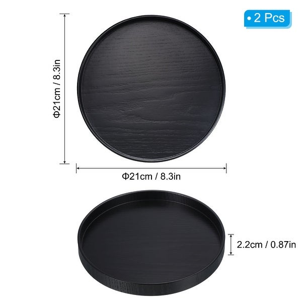 2pcs Wood Serving Tray Round Decorative Platter Home Kitchen Table