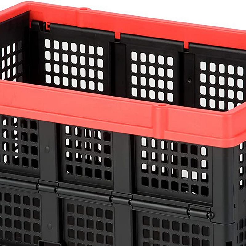 Magna Cart Tote 22 x 16 x 11 Collapsible Plastic Storage Crate， Black and Red