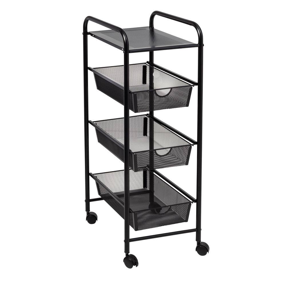 Honey-Can-Do 3-Tier Steel 4-Wheeled Utility Cart in Black CRT-09589