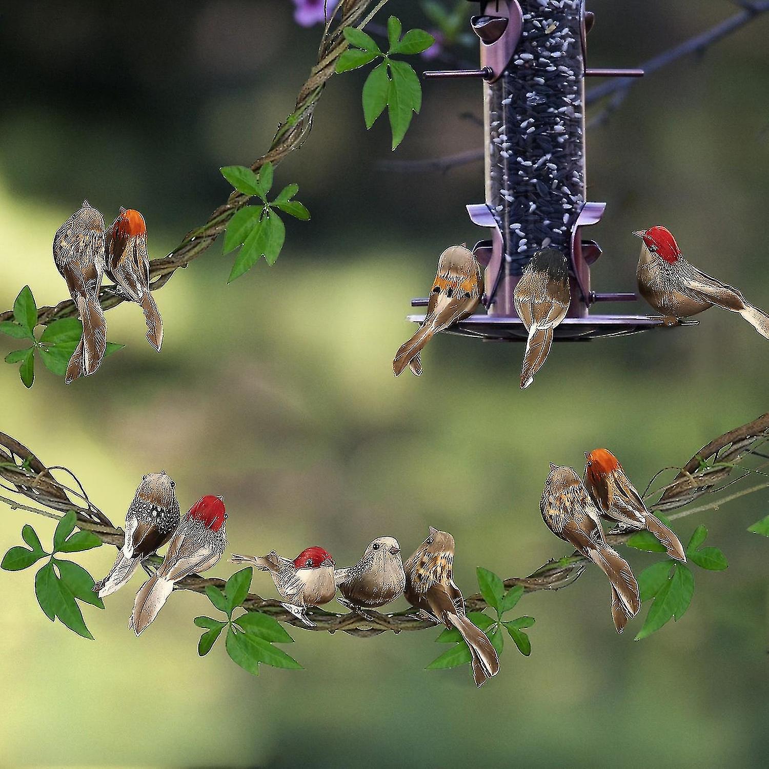 12pcs Feather Birds Artificial Foam Mini Love Birds Outdoor Bird Feeder Attracts