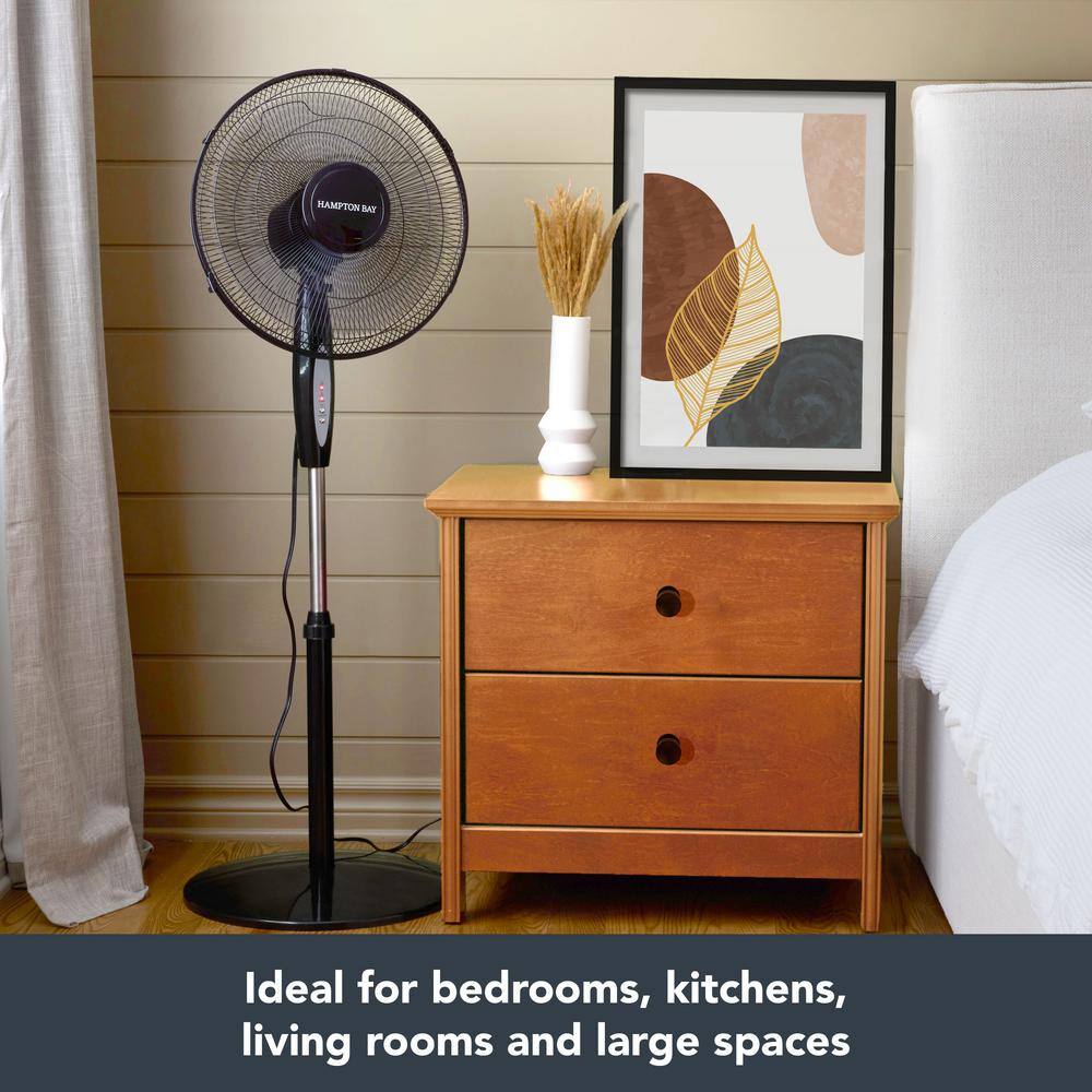 Hampton Bay 16 in. 3 Speed Digital Oscillating Standing Fan with Adjustable Height 12102