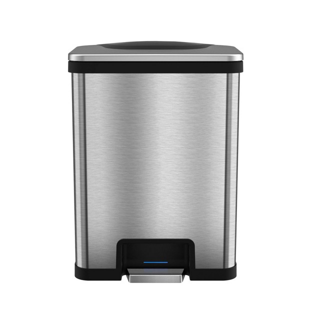 Halo Quality 13gal Tapcan Stainless Steel Pedal Sensor Step Trash Can With Black Trim