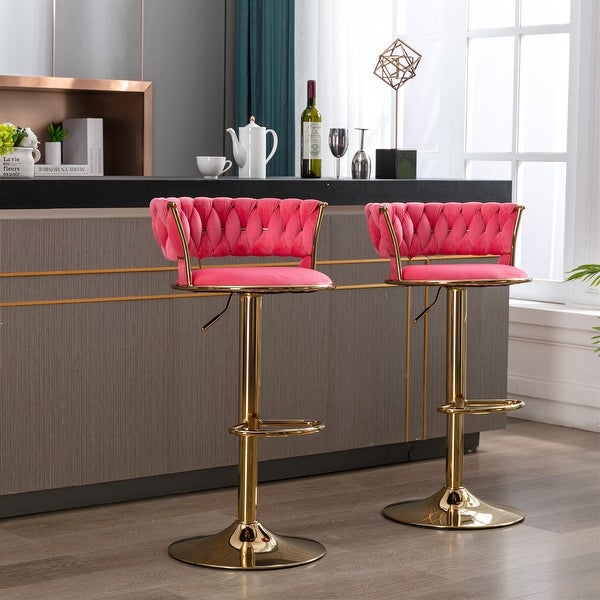 Set of 2 Swivel Height Adjustable Bar Stools with Footrest