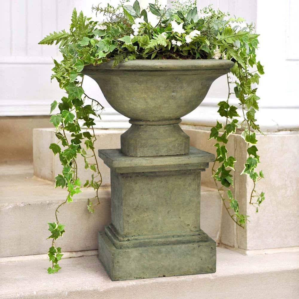 MPG 16-1/2 in. Square Cast Stone Fiberglass Pedestal Planter in Aged Granite Finish PF5430AG