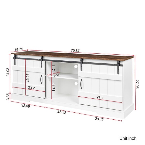 Farmhouse Sliding white Barn Door TV Stand for 80 inch TV Stands