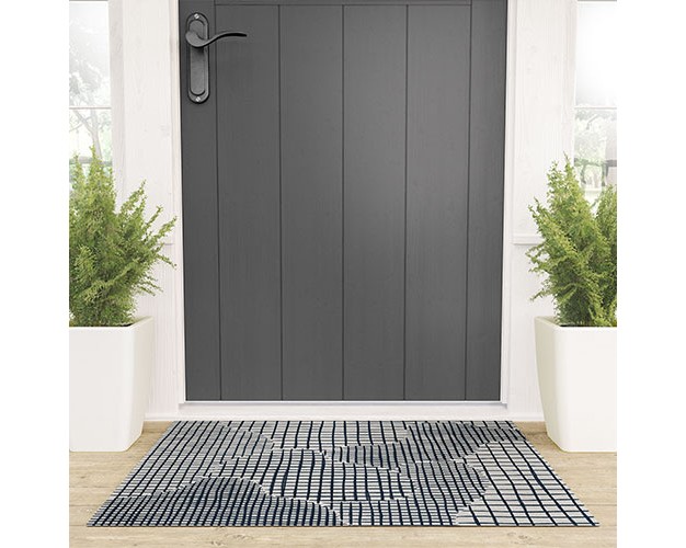 Alisa Galitsyna Dark Blue Grid Pattern Looped Vinyl Welcome Mat Society6