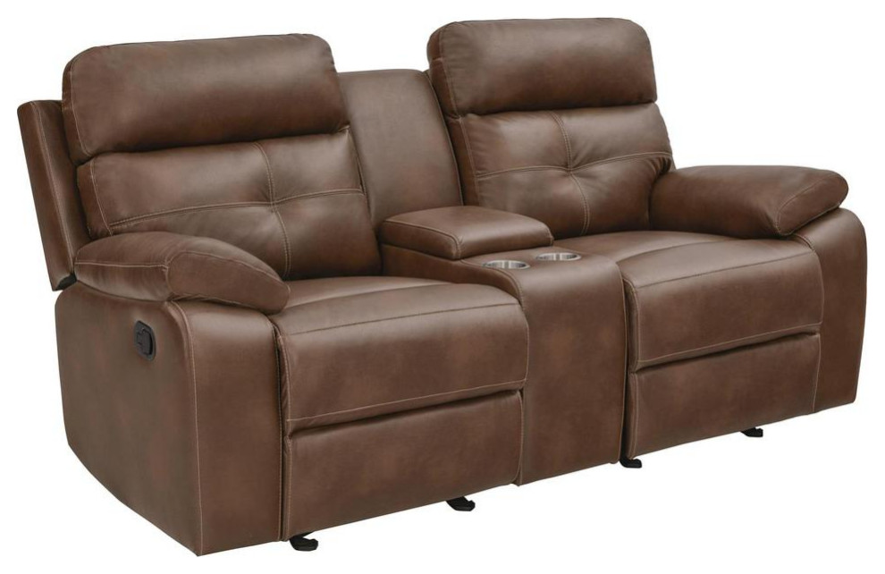 Damiano Button Tufted Glider Loveseat Tri Tone Brown   Contemporary   Loveseats   by Simple Relax  Houzz