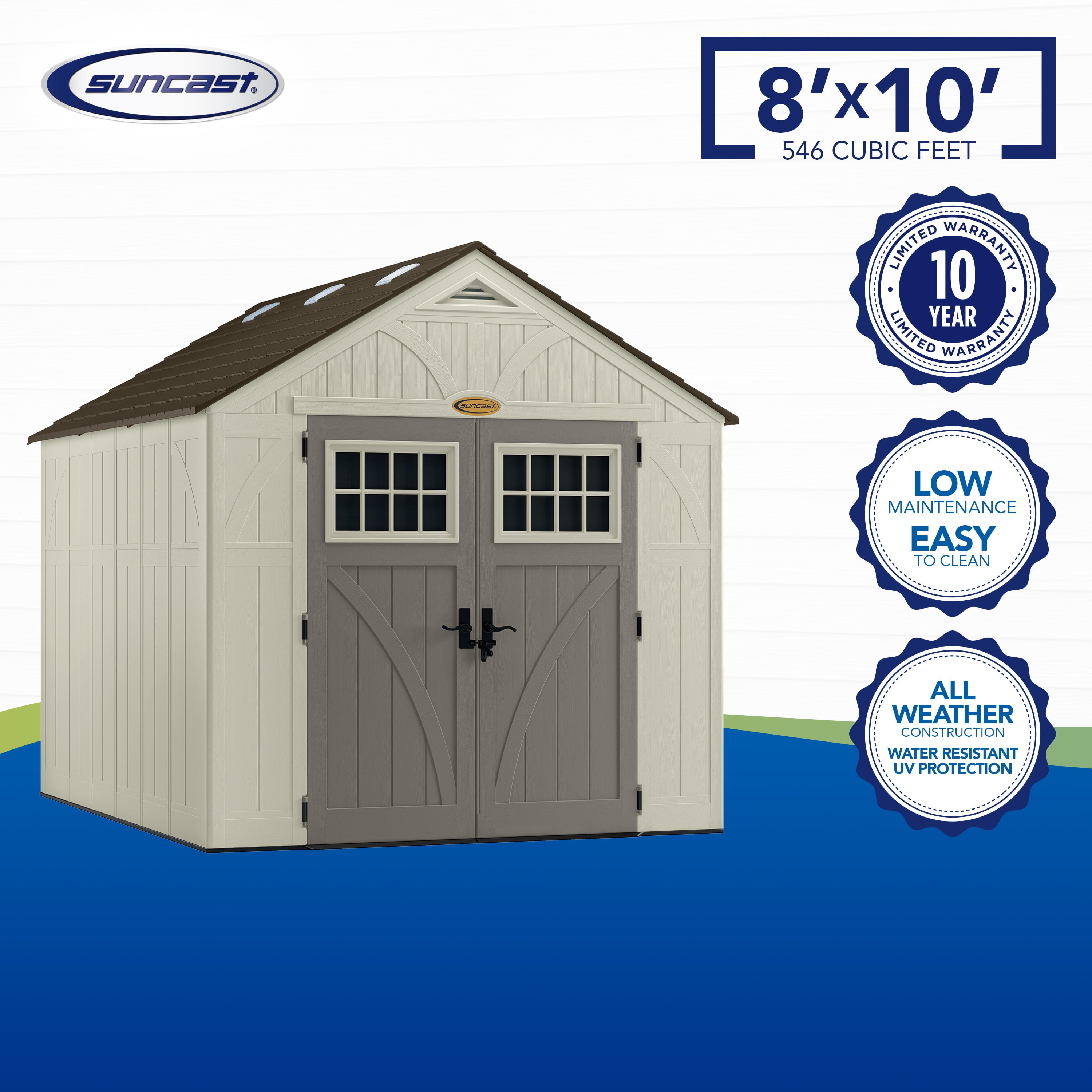 Suncast 8 x 10 ft. Metal and Resin Storage Shed, Vanilla