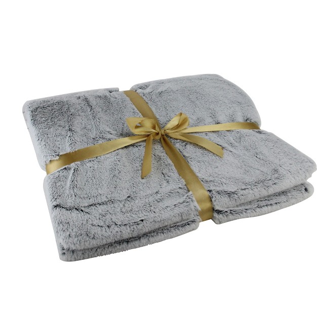 X 62 quot Plush Faux Fur Throw Blanket Light Gray