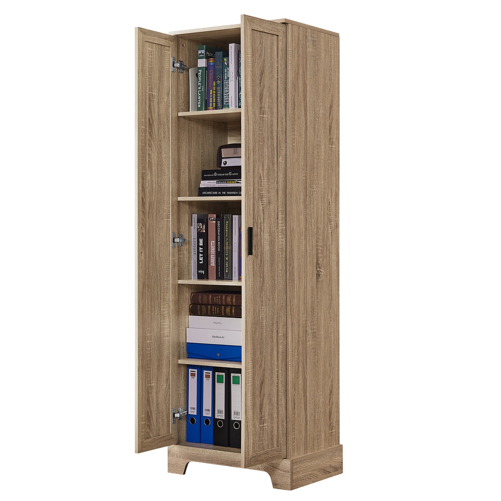 Tall Bathroom Storage Cabinet  5 Tier Freestanding Linen Tower Cabinet with 2 Doors  Storage Organizer Narrow Slim Floor Cabinet