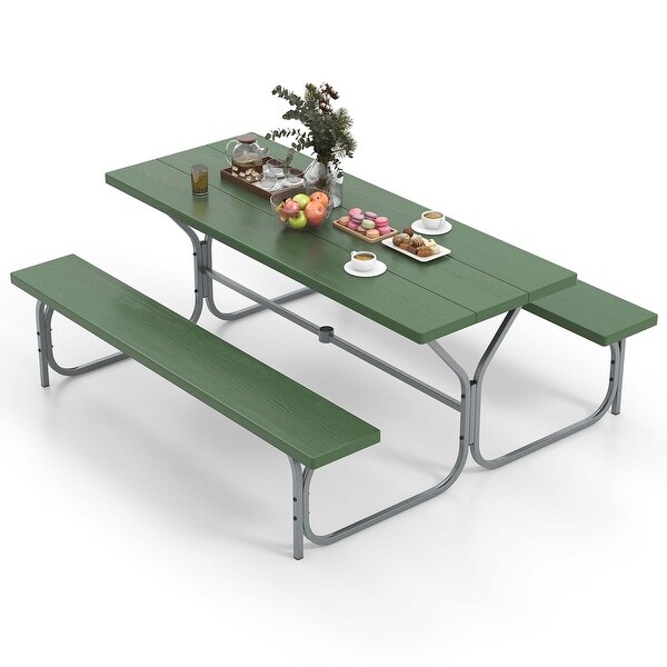 Costway 6 FT Picnic Table Bench Set Outdoor Dining Table and 2 Benches