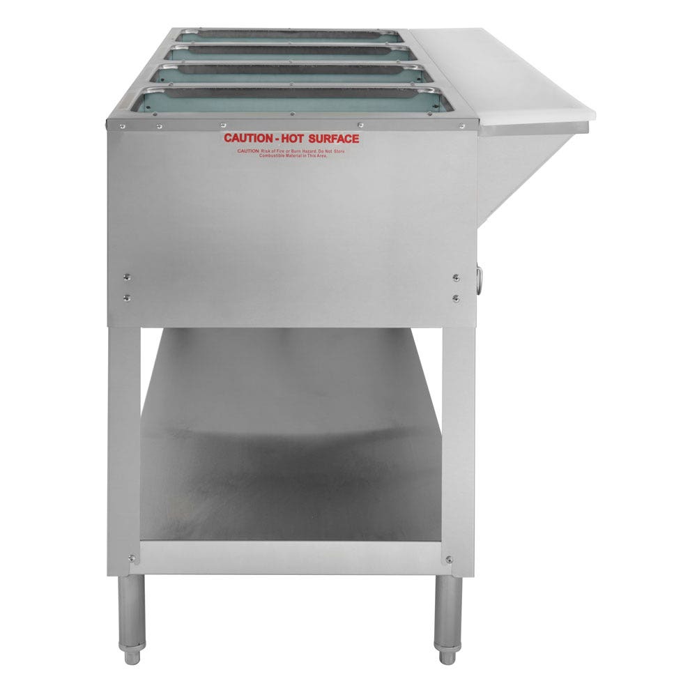 Kratos 28W-111 Stationary Four Pan Open Well Electric Steam Table with Undershelf， 120V， 2000W